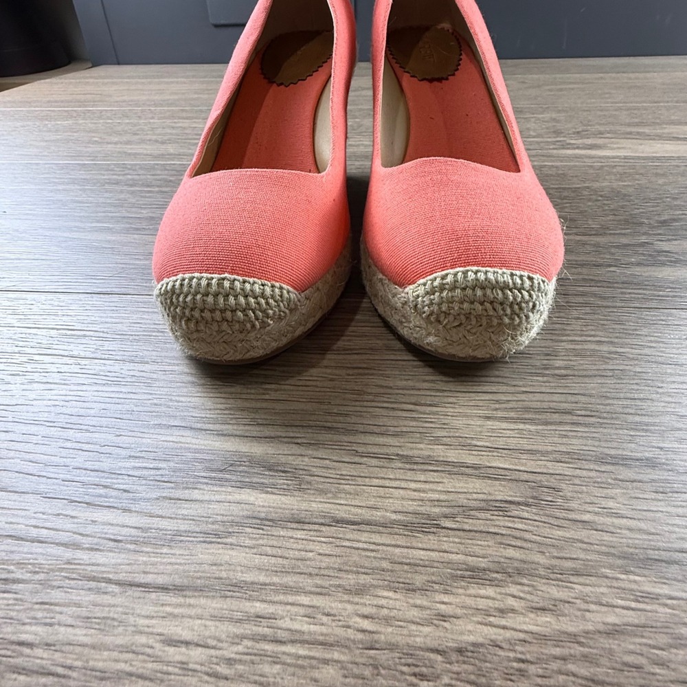 J.Crew Seville Women's Espadrille Wedges Coral Size 8 Spring Round Toe 3.5" Heel - Picture 3 of 12